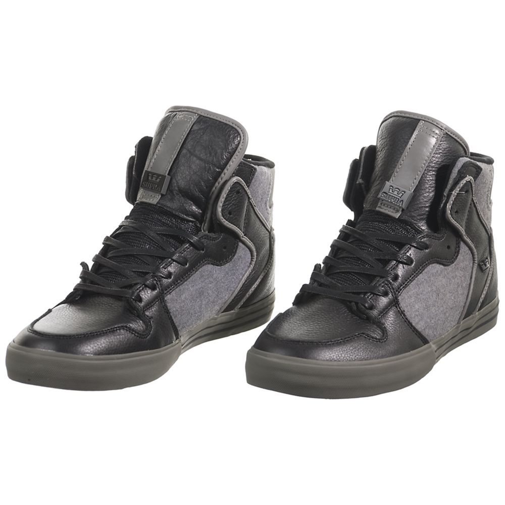 Baskets Montantes Supra Vaider Noir Grise Black Full Grain/Grey Fleece Homme | KWG-85031707